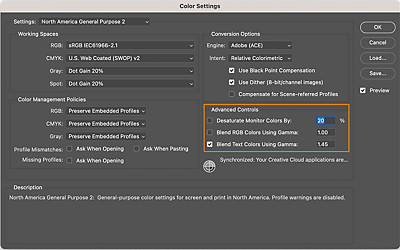 Color settings in Photoshop