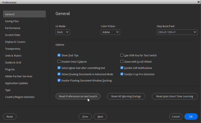 How to reset Photoshop preferences